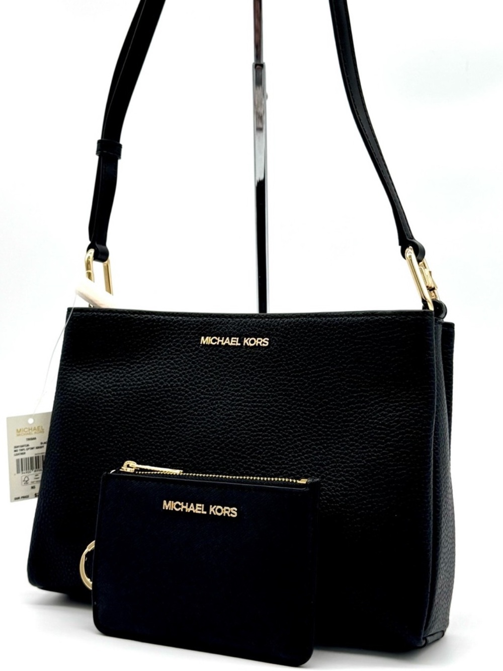 Michael Kors Trisha Medium Pebbled Leather Crossbody Bag w Matching TZ Coinpouch